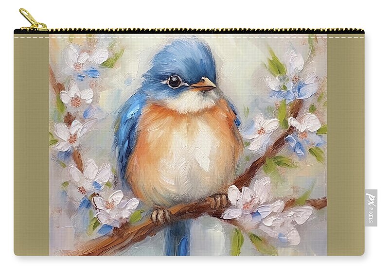 Bluebird Zip Pouch featuring the painting Plump Little Bluebird by Tina LeCour