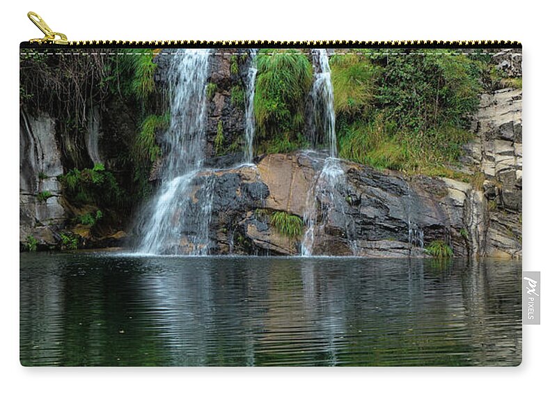 Waterfall Zip Pouch featuring the photograph Poco Negro waterfall in Carvalhais 2 by Angelo DeVal