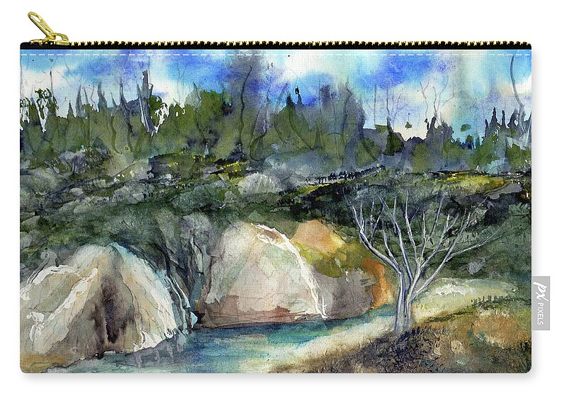 Calfornia Zip Pouch featuring the painting Point Lobos After the Fire by Randy Sprout