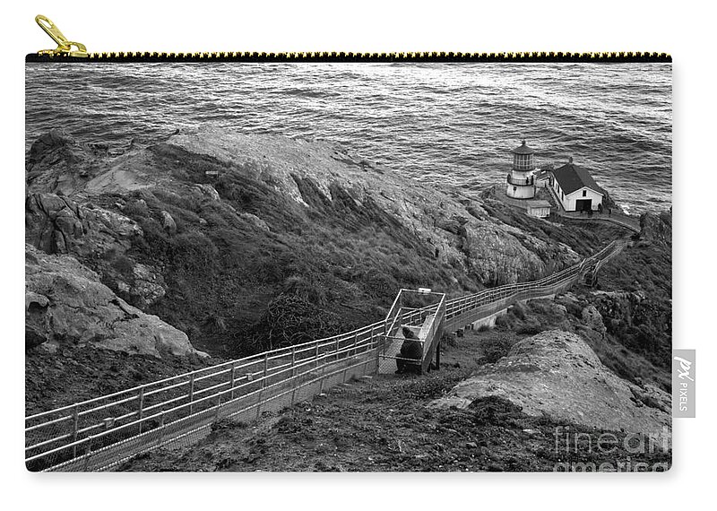 Point Reyes Zip Pouch featuring the photograph Point Reyes Lighthouse Spring Landscape Black And White by Adam Jewell