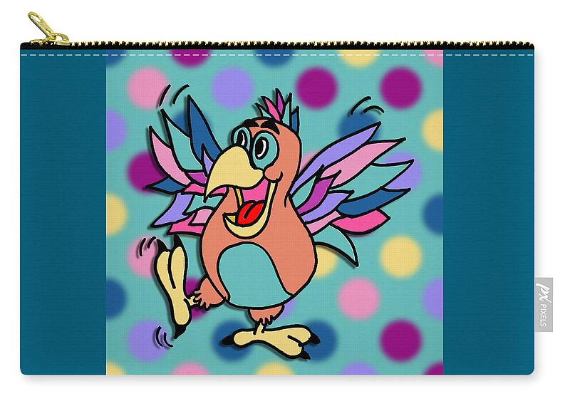 Children's Art Zip Pouch featuring the mixed media Polka Dot Animals ...Dancing Bird by Kelly Mills