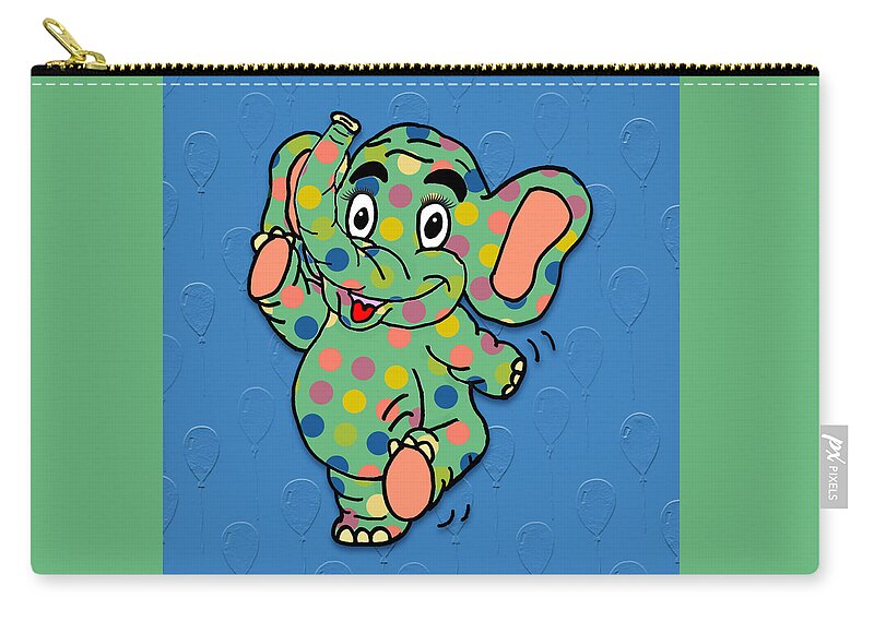 Children's Art Zip Pouch featuring the digital art Polka Dot Elephant by Kelly Mills