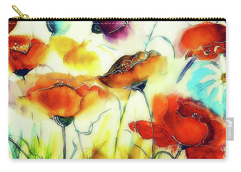 Polka-dot Zip Pouch featuring the painting Polka Floral by Lisa Kaiser