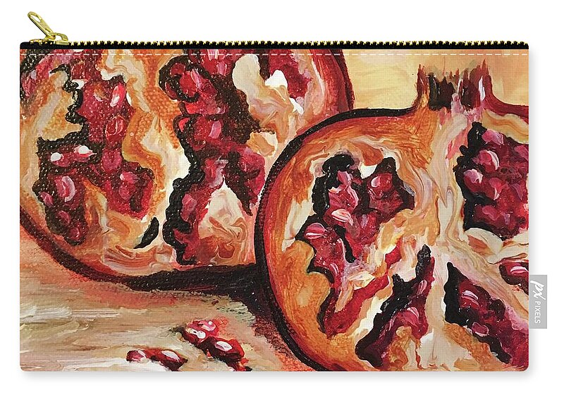 Fruit Zip Pouch featuring the painting Pomegranate by Karen Ferrand Carroll
