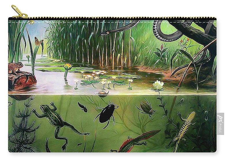 Frog Zip Pouch featuring the digital art Pond Life by Pennie McCracken