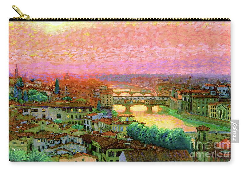 Italy Zip Pouch featuring the painting Ponte Vecchio Sunset Florence by Jane Small