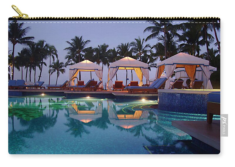 Poolside At Dawn Zip Pouch featuring the photograph Poolside at Dawn by Ellen Henneke