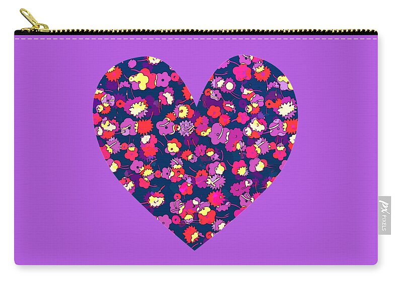 Heart Zip Pouch featuring the digital art Pop Art Purple Floral Heart by Gaby Ethington