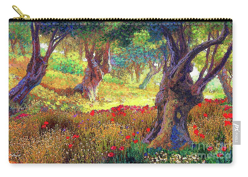 Tree Zip Pouch featuring the painting Poppies and Olive Trees by Jane Small