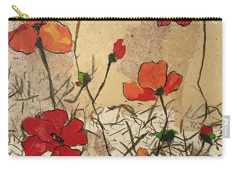 Poppies Zip Pouch featuring the painting Poppies by the Sea by Elaine Elliott