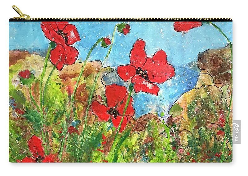 Poppies Zip Pouch featuring the painting Poppies by the Sea II by Elaine Elliott