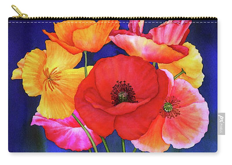 Poppy Zip Pouch featuring the painting Poppies in Vase by Hailey E Herrera