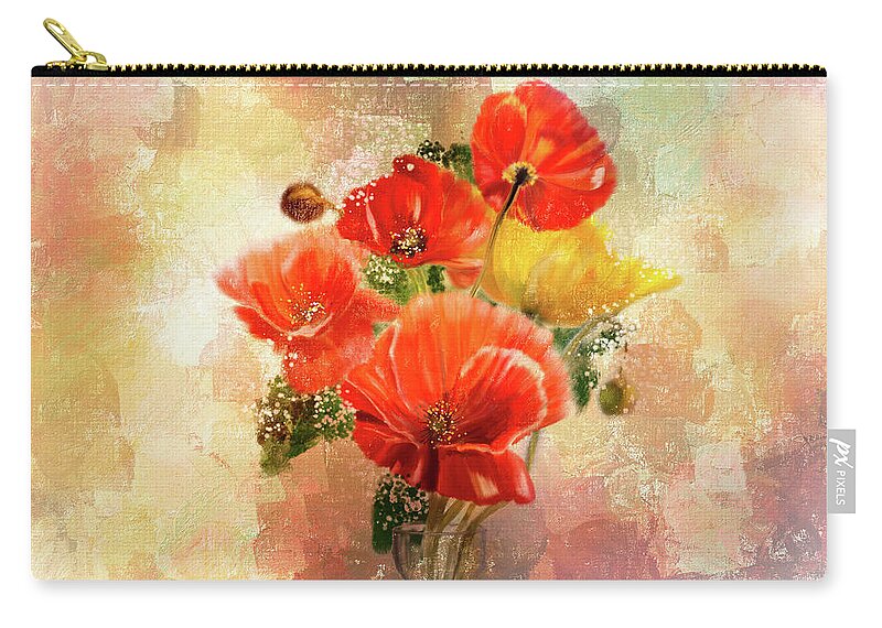 Red And Yellow Poppies Zip Pouch featuring the digital art Poppies by Mary Timman