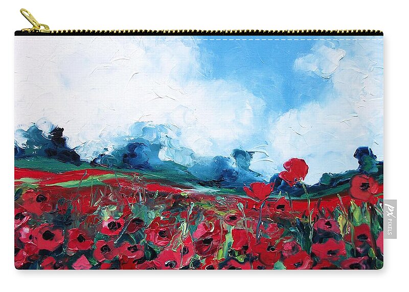 Poppies Carry-all Pouch featuring the painting Poppy Field by Aja Trier