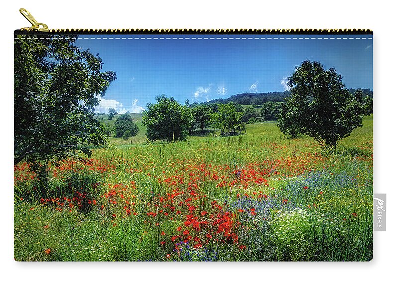 Summer Poppy Meadow Zip Pouch featuring the photograph Poppy meadow by Lilia S