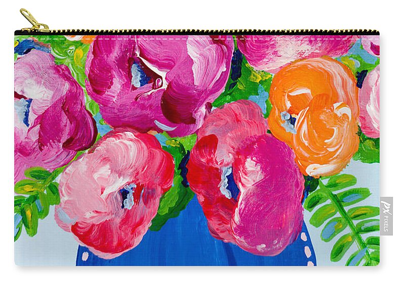 Abstract Floral Carry-all Pouch featuring the painting Pops of Orange by Beth Ann Scott
