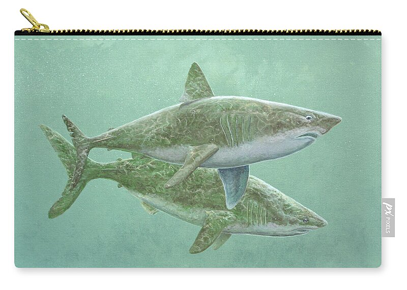 Porbeagle Shark Zip Pouch featuring the painting Porbeagle Sharks by Barry Kent MacKay