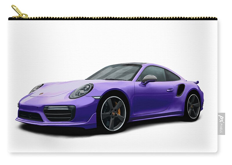 Hand Drawn Carry-all Pouch featuring the digital art Porsche 911 991 Turbo S Digitally Drawn - Purple by Moospeed Art