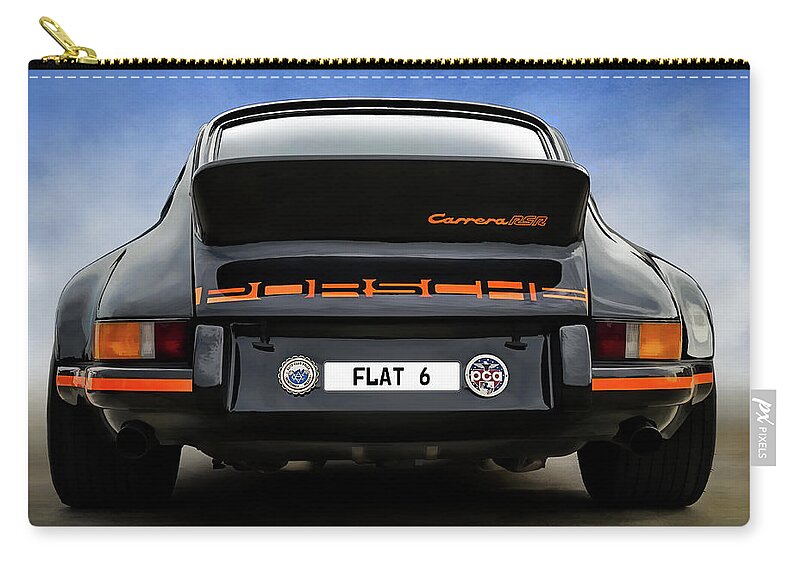 Black Zip Pouch featuring the digital art Porsche Carrera RSR by Douglas Pittman