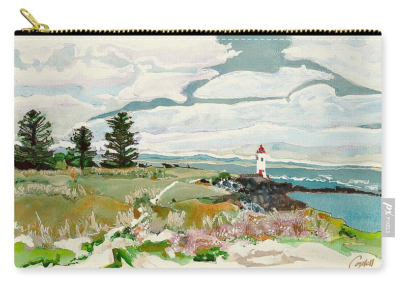 Landscape Zip Pouch featuring the painting Port Fairy Light, Griffiths Island VIC by Joan Cordell
