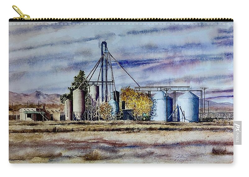 Agricultural Zip Pouch featuring the painting Porters Feed Lot by John Glass