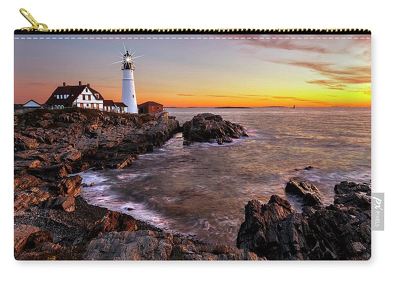 Maine Zip Pouch featuring the photograph Portland Head Lighthouse by Gary Johnson
