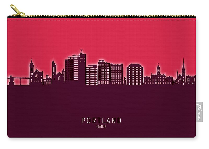 Portland Zip Pouch featuring the digital art Portland Maine Skyline #77 by Michael Tompsett