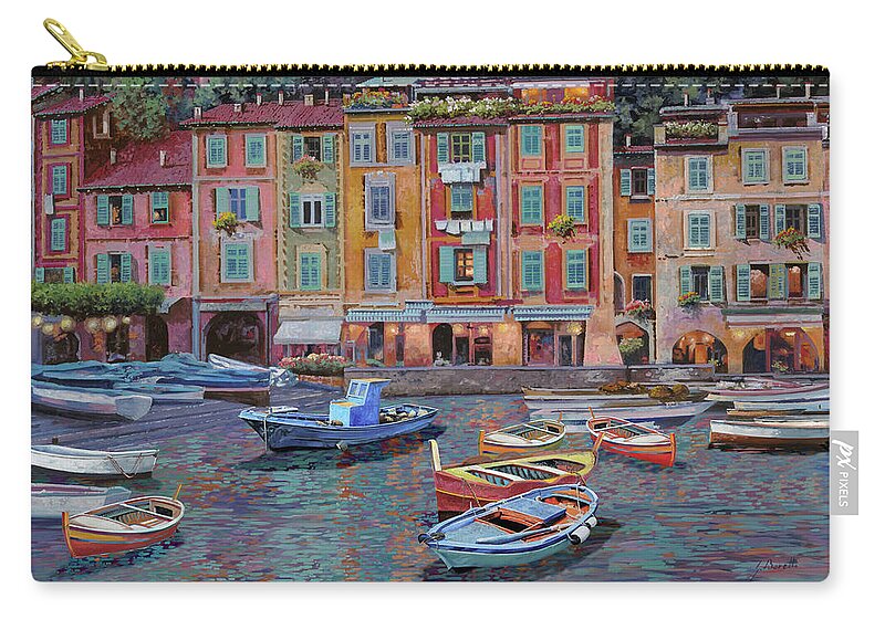 Portofino Zip Pouch featuring the painting Portofino al crepuscolo by Guido Borelli