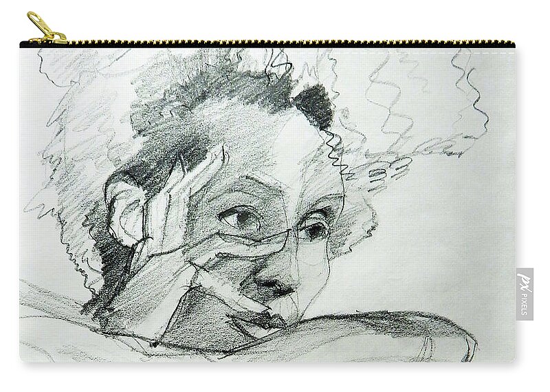 Drawing Zip Pouch featuring the painting Portrait drawing of an African-American woman by Greta Corens
