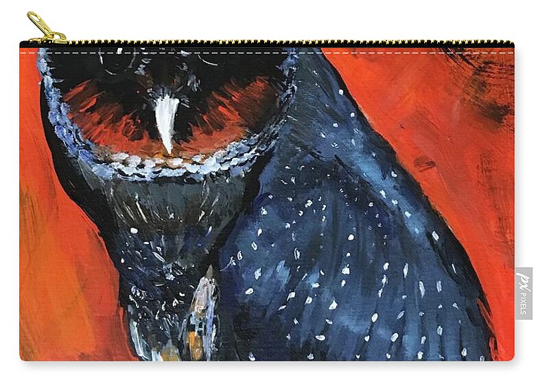 Barn Owl Zip Pouch featuring the painting Portrait of a Black Barn Owl by Eileen Backman