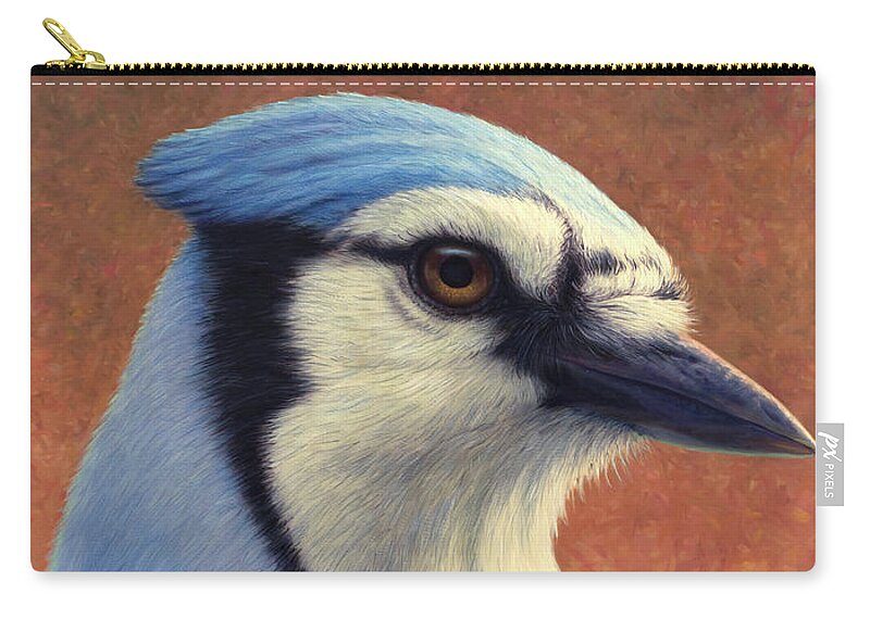 Bluejay Zip Pouch featuring the painting Portrait of a Bluejay by James W Johnson