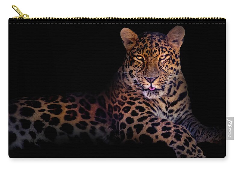 Background Zip Pouch featuring the photograph Portrait of a Leopard by Mark Andrew Thomas