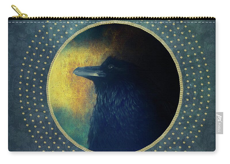 Portrait Zip Pouch featuring the photograph Portrait of a raven by Priska Wettstein