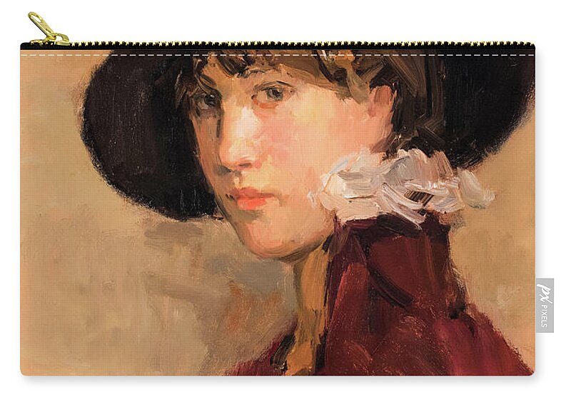 Isaac Israels Zip Pouch featuring the painting Portrait of a Young Lady with Hat by Isaac Israels