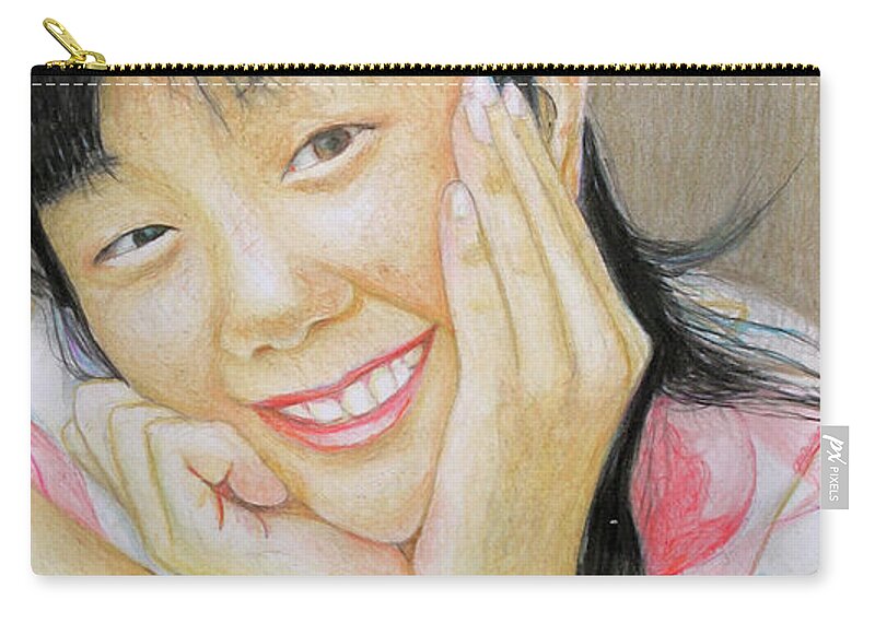 Female Zip Pouch featuring the drawing Portrait of Asuka by Tim Ernst