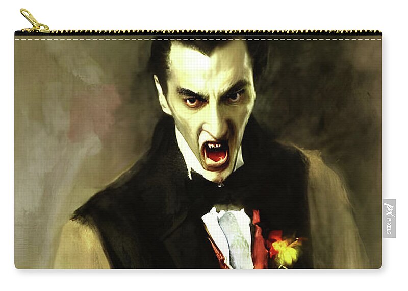 Dracula Painting Zip Pouch featuring the digital art Portrait of Dracula by Annalisa Rivera-Franz