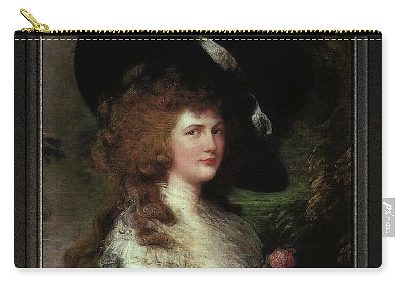Portrait Of Georgiana Zip Pouch featuring the painting Portrait of Georgiana, Duchess of Devonshire by Thomas Gainsborough by Rolando Burbon