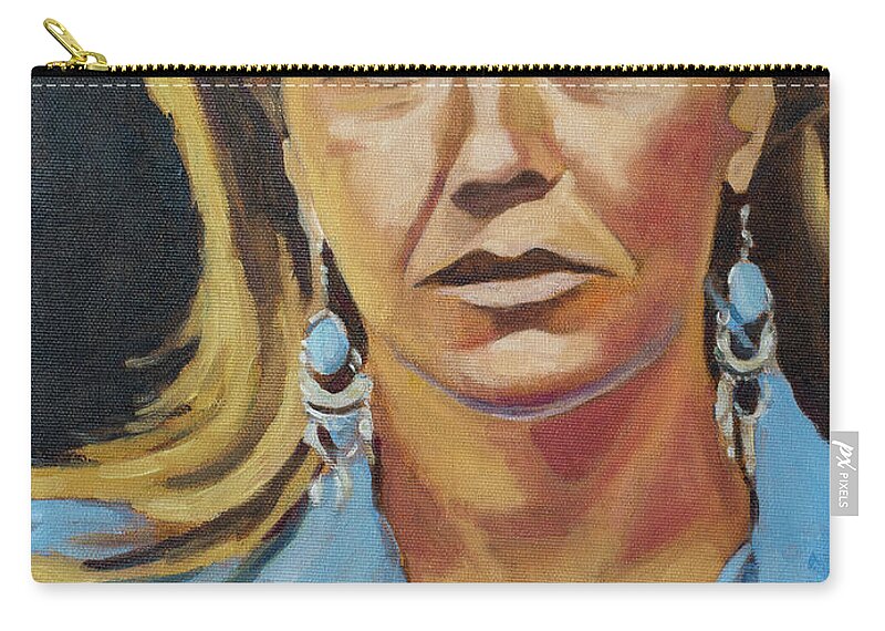 Oil Zip Pouch featuring the painting Portrait of my wife by Pablo Avanzini