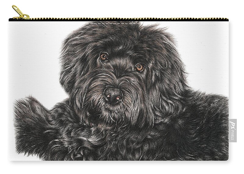 Portuguese Water Dog Carry-all Pouch featuring the drawing Portuguese Water Dog Toby by Casey 'Remrov' Vormer