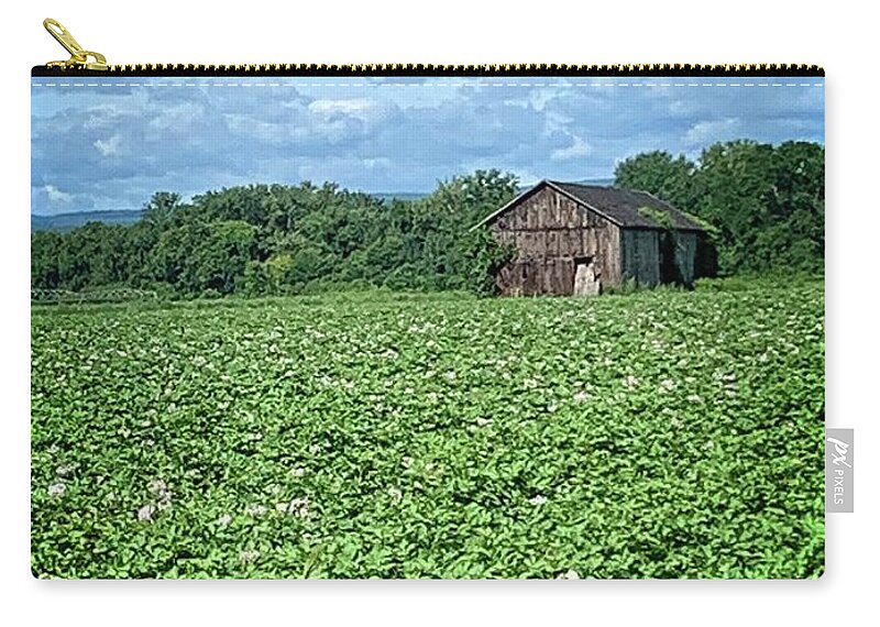 Pink Flower Zip Pouch featuring the digital art Potato Fields with Barn by Dee Flouton