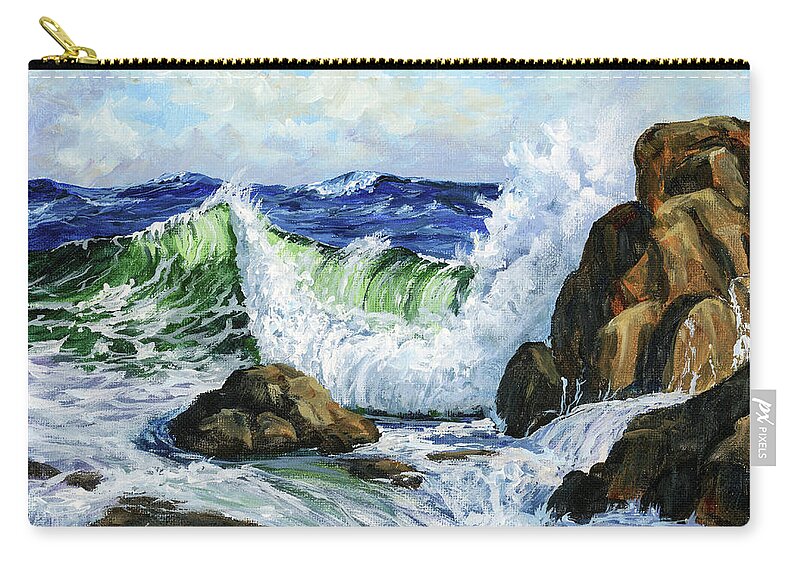 Seascape Zip Pouch featuring the painting Power Of The Sea by Darice Machel McGuire