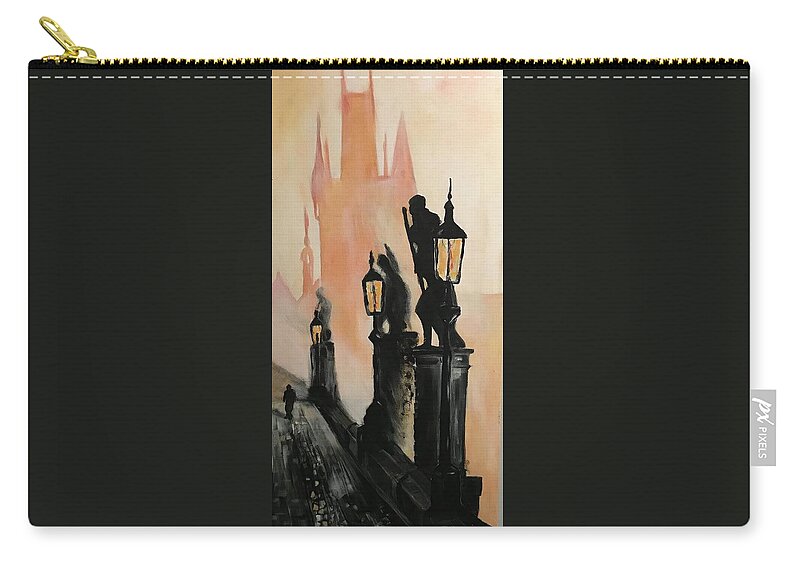 City Zip Pouch featuring the painting Prague, the last tourist by Tetiana Bielkina