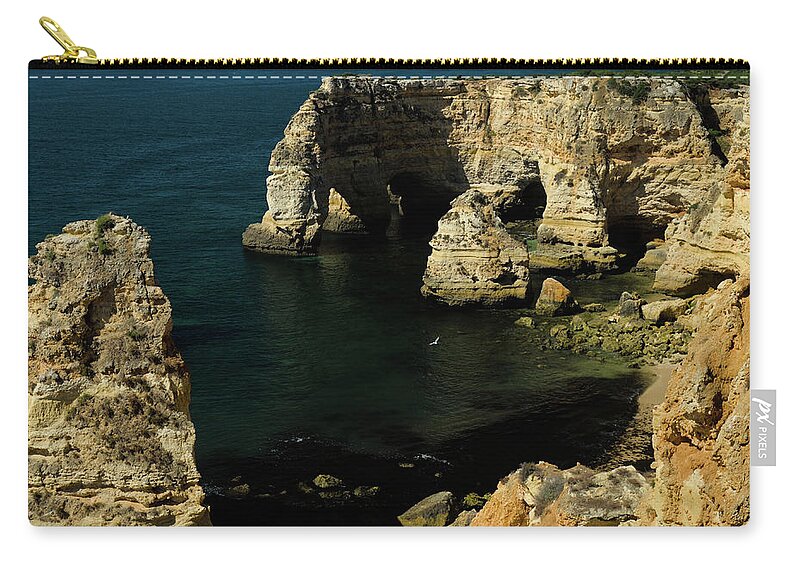 Algarve Zip Pouch featuring the photograph Praia da Marinha Cliffs and Sea by Angelo DeVal