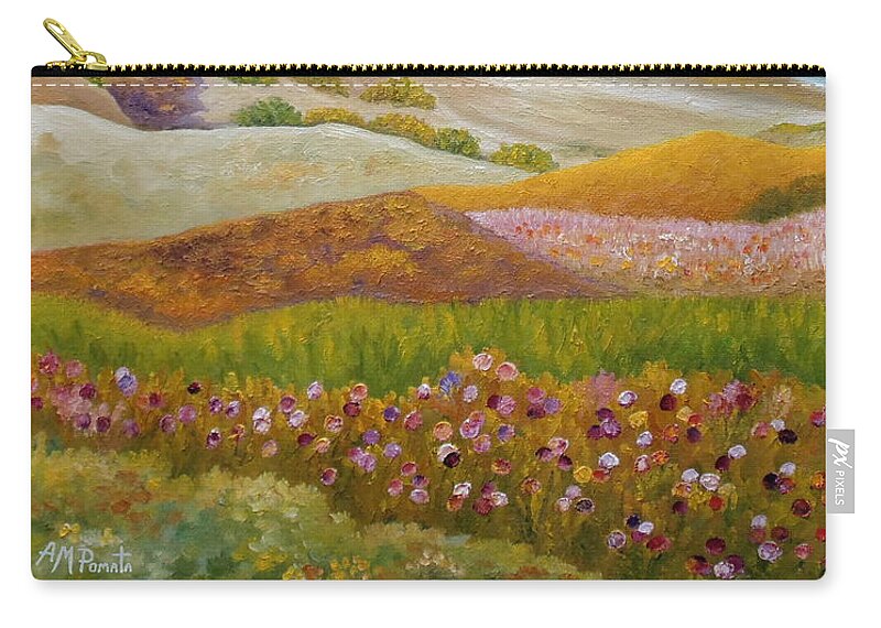Wild Flowers Carry-all Pouch featuring the painting Prairie By The Sea by Angeles M Pomata