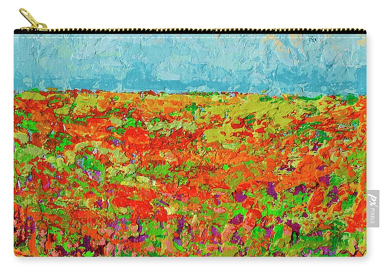Sky Painting Zip Pouch featuring the painting Prairie of WildFlower Field - Modern Impressionist Artwork by Patricia Awapara