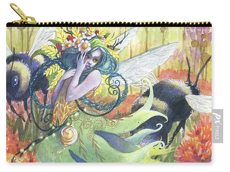 Fairy Zip Pouch featuring the painting Prairie Pollinators by Sara Burrier