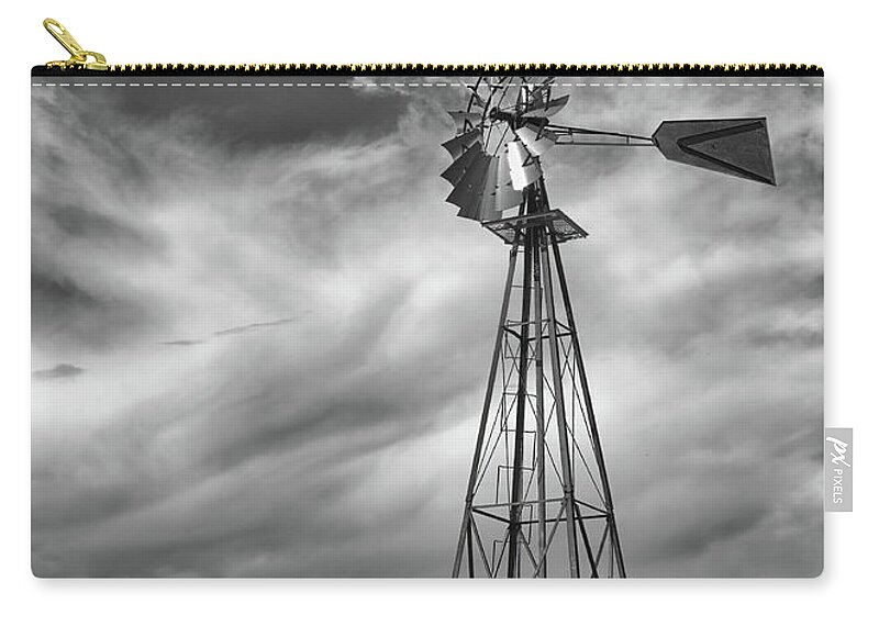 Prairie Zip Pouch featuring the photograph Prairie Windmill by Bob Falcone