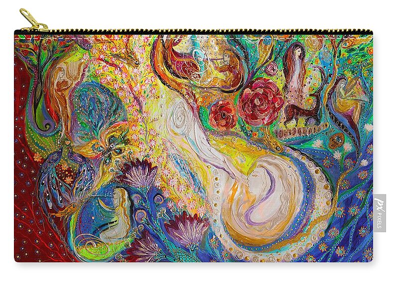 Modern Jewish Art Zip Pouch featuring the painting Praise him with the tambourine and dance III by Elena Kotliarker