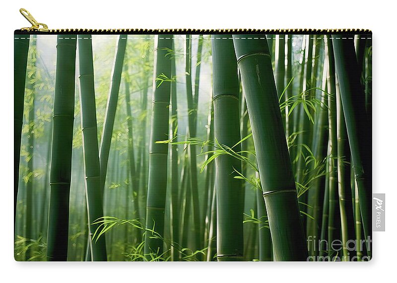 Zen Zip Pouch featuring the painting premium Bamboo forest by N Akkash