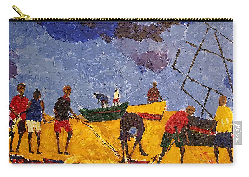African Art Carry-all Pouch featuring the painting Preparing For The Catch by Tarizai Munsvhenga